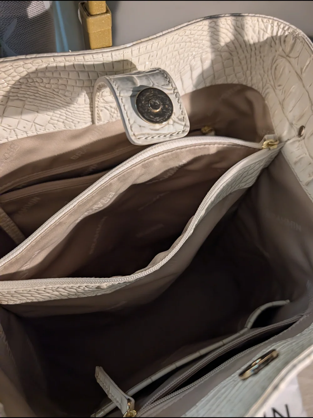 Brahmin Celina Leather Bucket Bag With Dustbag In Coconut Milk Colorway